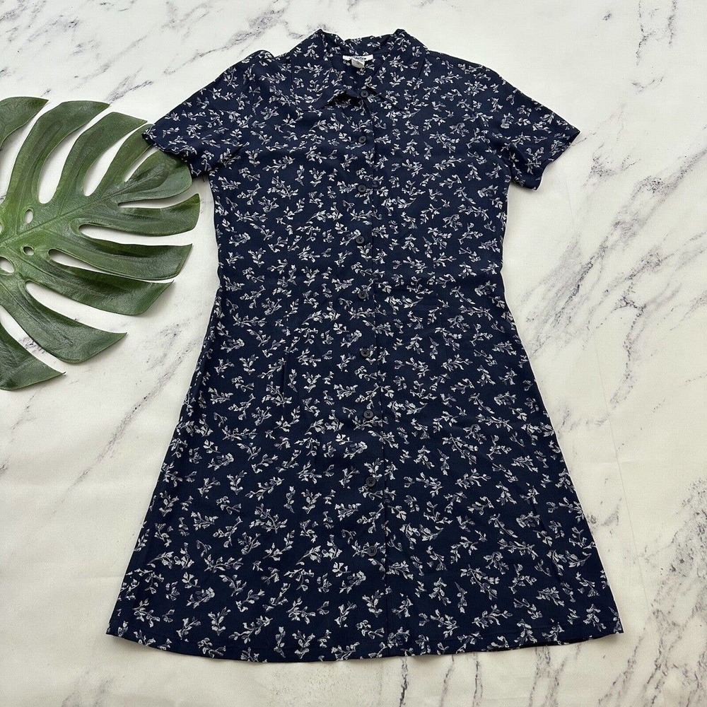 Old Navy Womens Vintage Y2k Mini Shirt Dress Size 2 Blue Gray Floral Short
